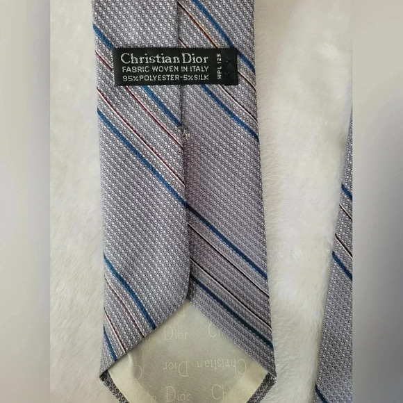 CHRISTIAN DIOR vintage men's gray blue red white striped career office necktie - Picture 3 of 6